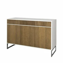 Line Hög skänk walnut/white 3dörrar+3lådor+1+1hylla kromben