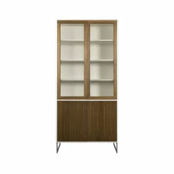 Line vitrinskåp walnut/white 2+2dörrar+3+1hyllor kromben
