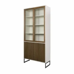 Line vitrinskåp walnut/white 2+2dörrar+3+1hyllor kromben