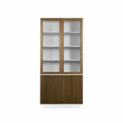 Line vitrinskåp walnut/white 2+2dörrar+3+1hyllor sockel