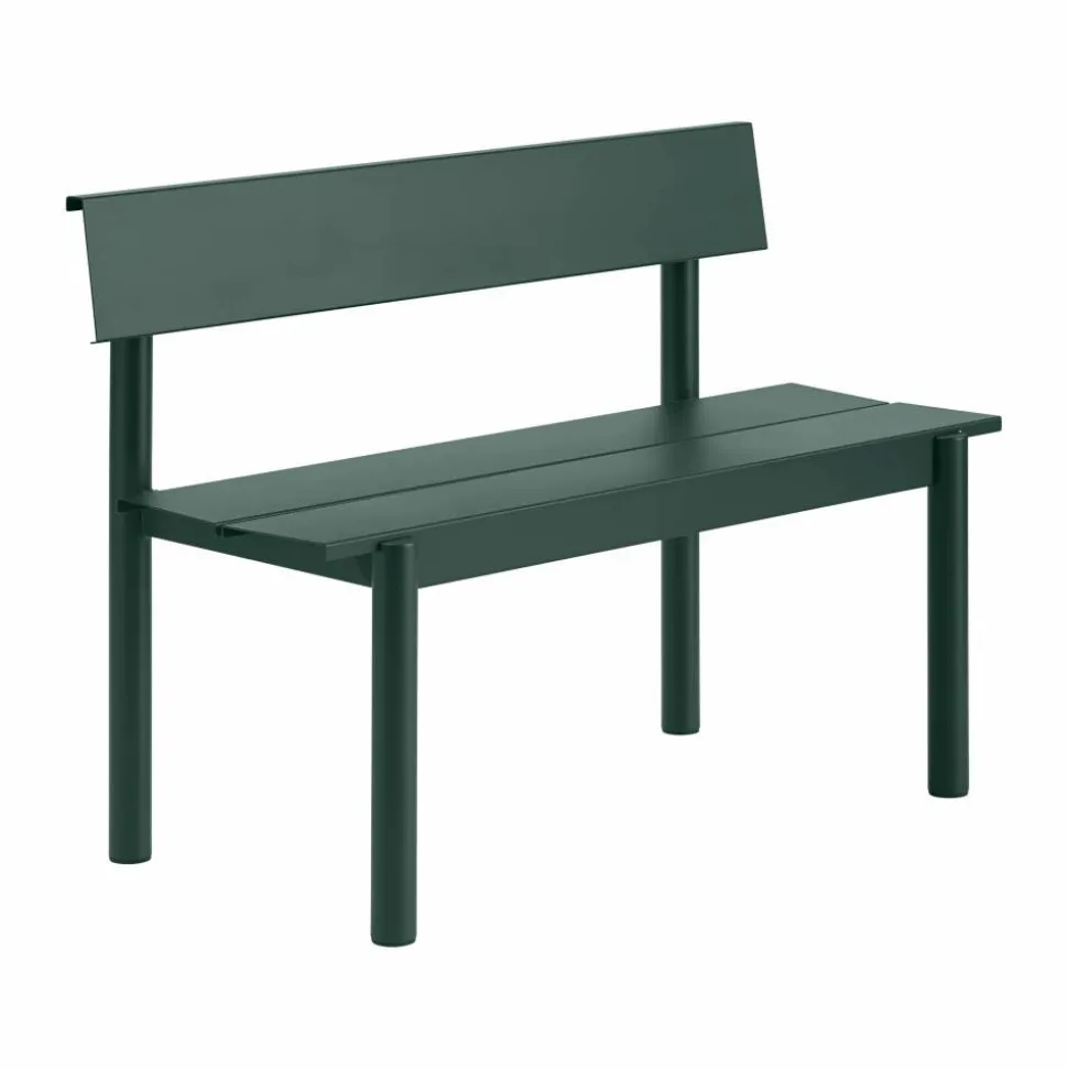 Linear Steel bänk med ryggstöd Dark green 110x34 cm