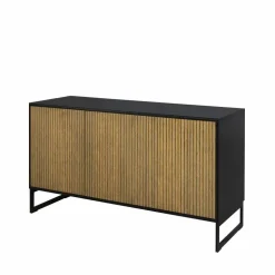Line skänk walnut/black 3dörrar+2hyllor svarta metallben