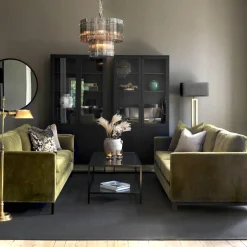 Line vitrinskåp walnut/black 2+2dörrar+3+1hyllor svarta metallben