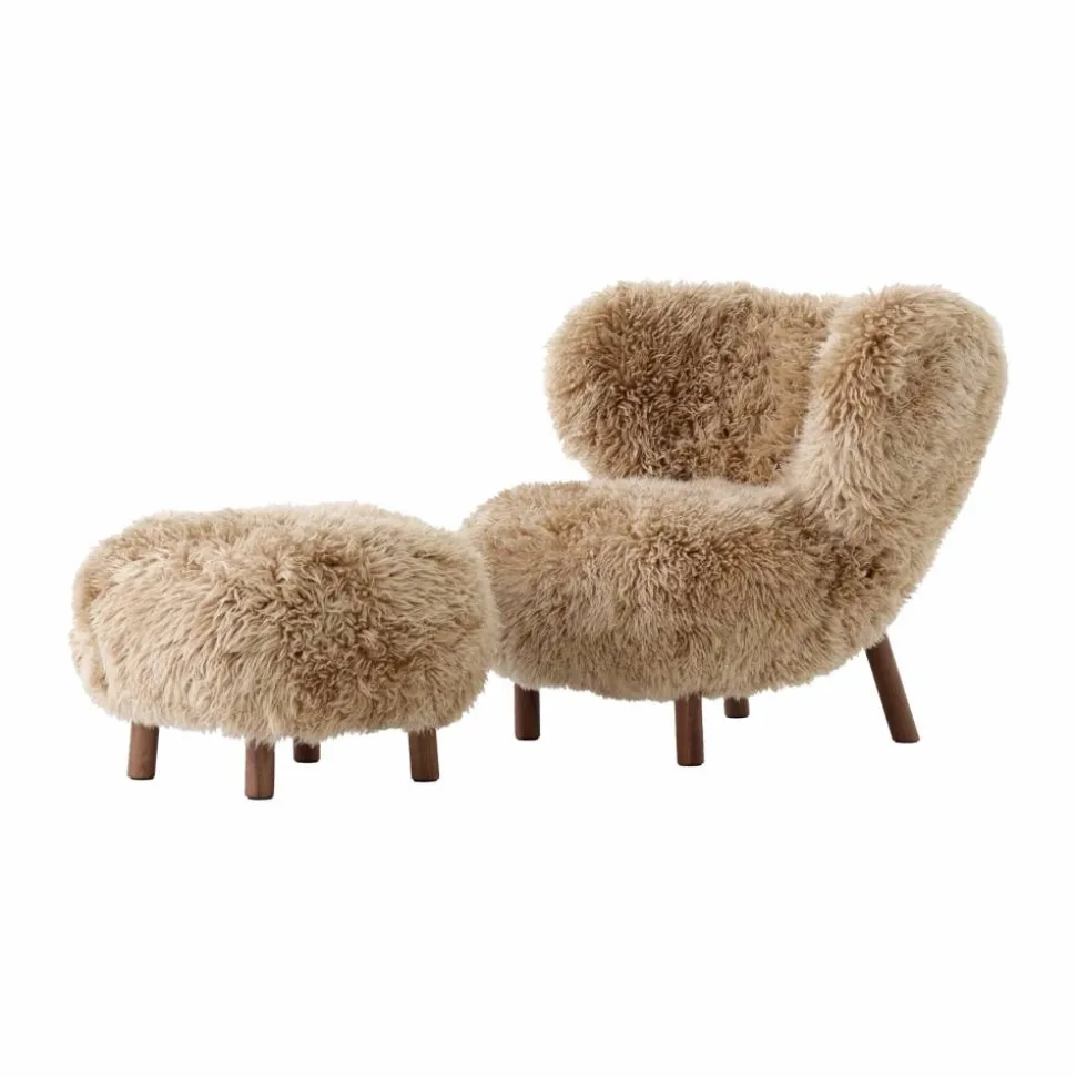 Little Petra VB1 fåtölj inkl. pouf ATD1 Oljad valnöt-Sheepskin honey