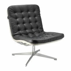 Loholm fåtölj med snurrfunktion Svart läder-Bern Beige 0341