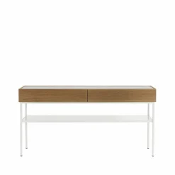 Luc 160 konsolbord valnötsbetsad ek (p4) marmorskiva stativ white