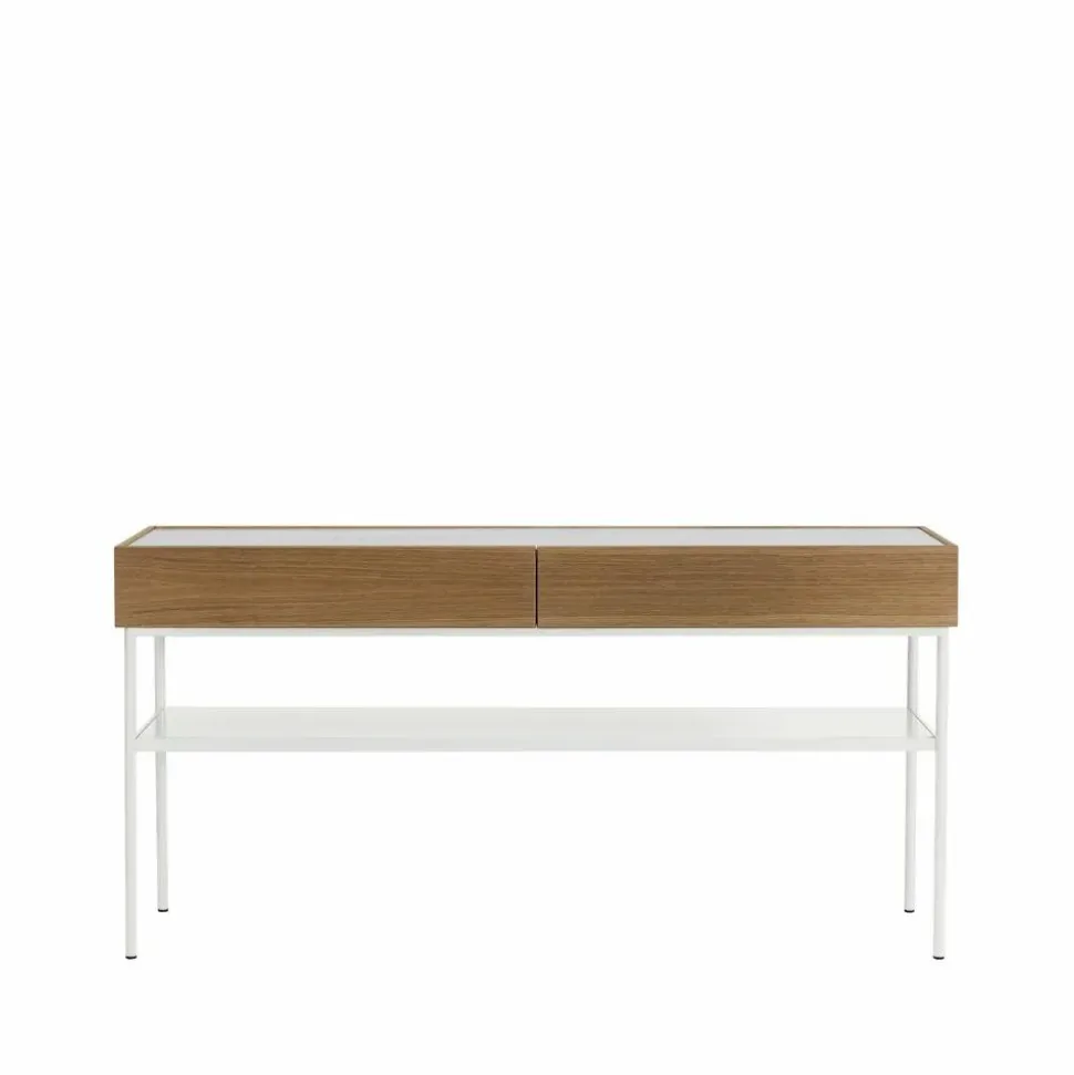 Luc 160 konsolbord valnötsbetsad ek (p4) marmorskiva stativ white