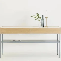 Luc 160 konsolbord vitbetsad ek (p2) marmorskiva stativ white
