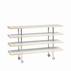Mi 1150 avlastningsbord med hjul vit laminat-naturkant-krom