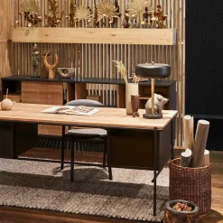 Oscar skrivbord med lådor Teak-svarta metallben