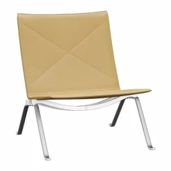 PK22 fåtölj Aura beige läder-rostfritt stål