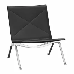 PK22 fåtölj Aura black läder-rostfritt stål