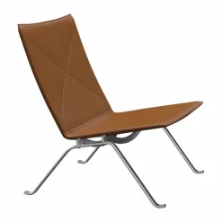 PK22 fåtölj Aura walnut läder-rostfritt stål