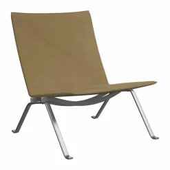 PK22 fåtölj Haze beige läder-rostfritt stål