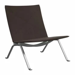 PK22 fåtölj Haze dark brown läder-rostfritt stål