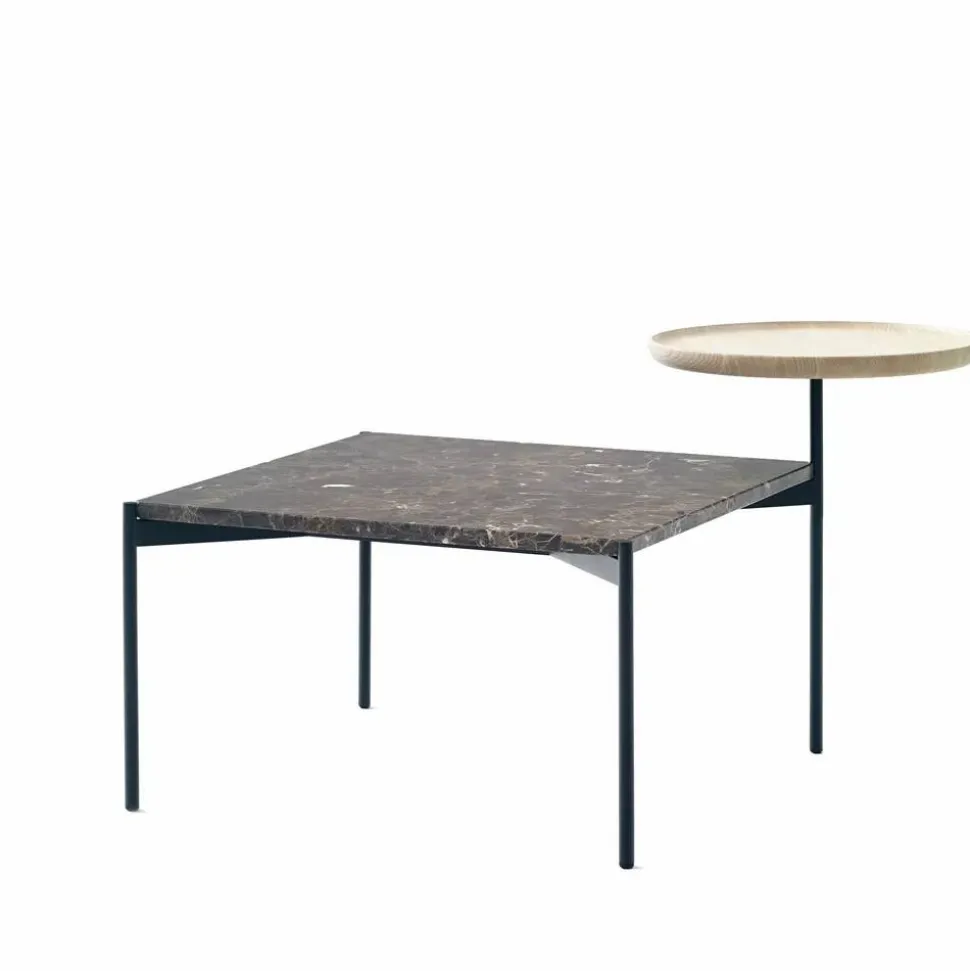 Plateau med bricka soffbord marmor brun-svart stativ-bricka i ask-60x60