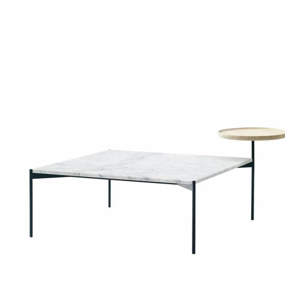 Plateau med bricka soffbord marmor vit-svart underrede-bricka i ask-90x90