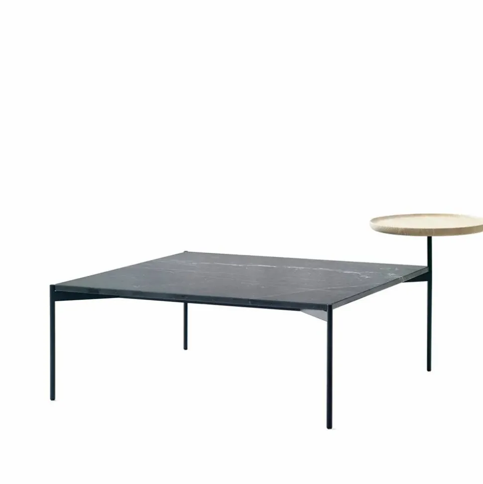 Plateau med bricka soffbord marmor svart-svart stativ-bricka i ask-90x90
