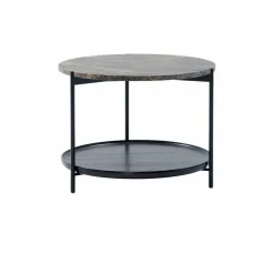 Plateau soffbord Ø60 cm Marmor brun-svarta ben-H45