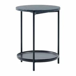 Plateau soffbord Ø42 cm Marmor svart-svarta ben-H55
