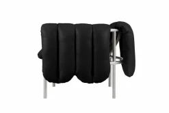 Puffy loungefåtölj Black leather-rostfritt stål