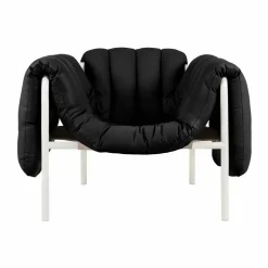 Puffy loungefåtölj Black leather-cream