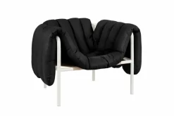 Puffy loungefåtölj Black leather-cream