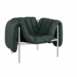 Puffy loungefåtölj Dark green leather-rostfritt stål