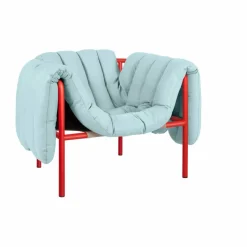 Puffy loungefåtölj Light blue leather-traffic red