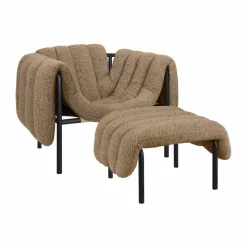 Puffy loungefåtölj + ottoman Sawdust-black grey