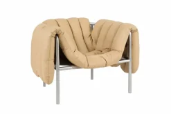Puffy loungefåtölj Sand leather-rostfritt stål