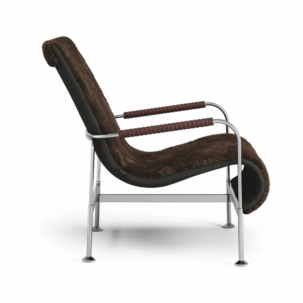 Serpentine fåtölj Fårskinn Espresso-krom-Tärnsjö Tobacco
