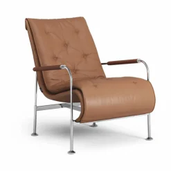 Serpentine fåtölj Läder Elmo Soft ljusbrun-krom-tärnsjö Cognac