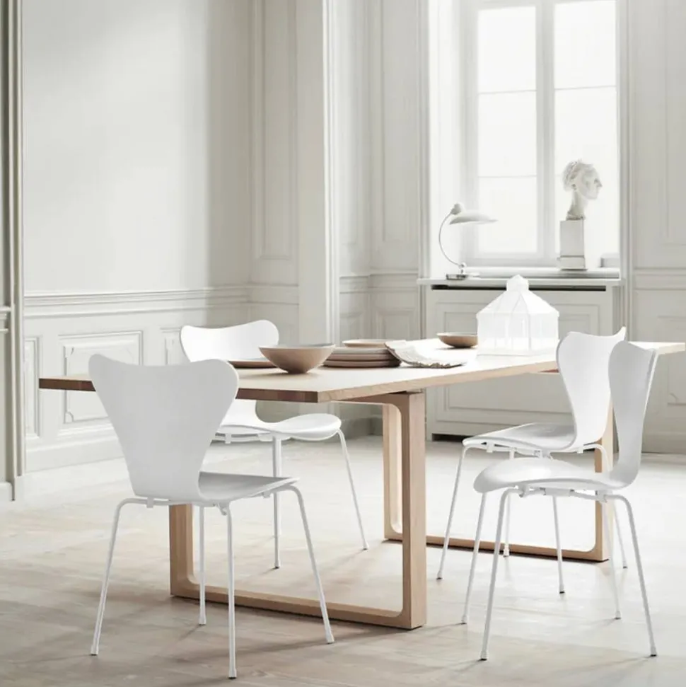 Sjuan 3107 stol Ljusbeige-färgad ask-kromat stålstativ