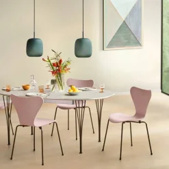 Sjuan 3107 stol Ljusbeige-lackad-kromat stålstativ