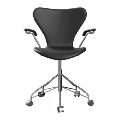 Sjuan 3217 helklädd kontorsstol mjuka hjul Essential black leather-chrome