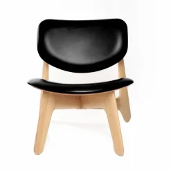 Slab loungestol klädd sits Natural oak-black leather