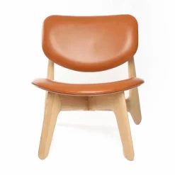 Slab loungestol klädd sits Natural oak-cognac leather