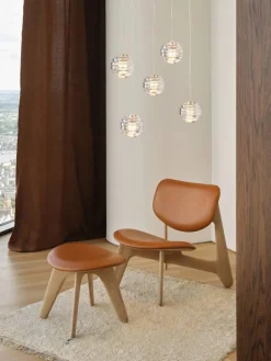 Slab loungestol klädd sits Natural oak-cognac leather