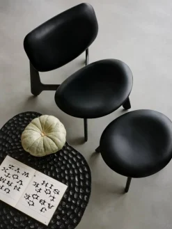 Slab ottoman 45x55 cm Black ash-black leather