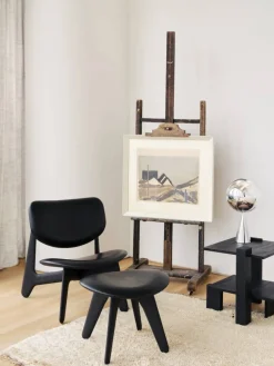 Slab ottoman 45x55 cm Black ash-black leather