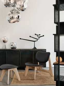Slab ottoman 45x55 cm Natural oak-black leather