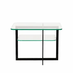 Square sidobord glas svartlackat stativ