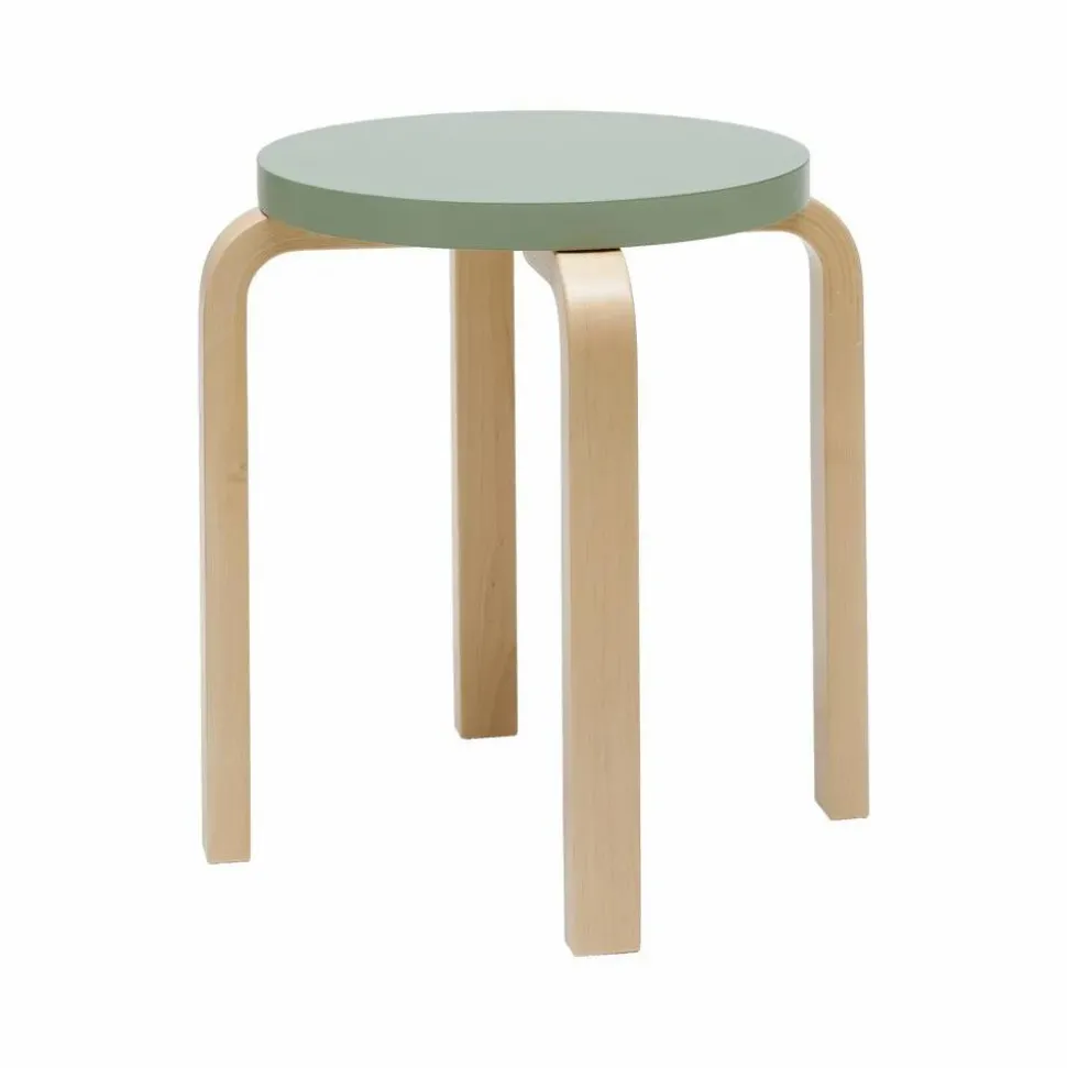 Stool E60 pall 4 st ben Naturlackerad björk-Grön