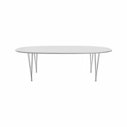 Superellips B614 matbord aluminiumkant White laminate-chrome