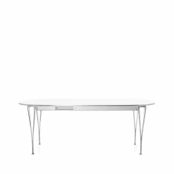Superellips B619 matbord Vit laminat 2 ilägg-krom