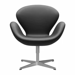 Svanen 3320 fåtölj Essential läder black-borstad aluminium