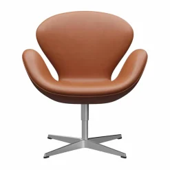 Svanen 3320 fåtölj Grace läder walnut-borstad aluminium