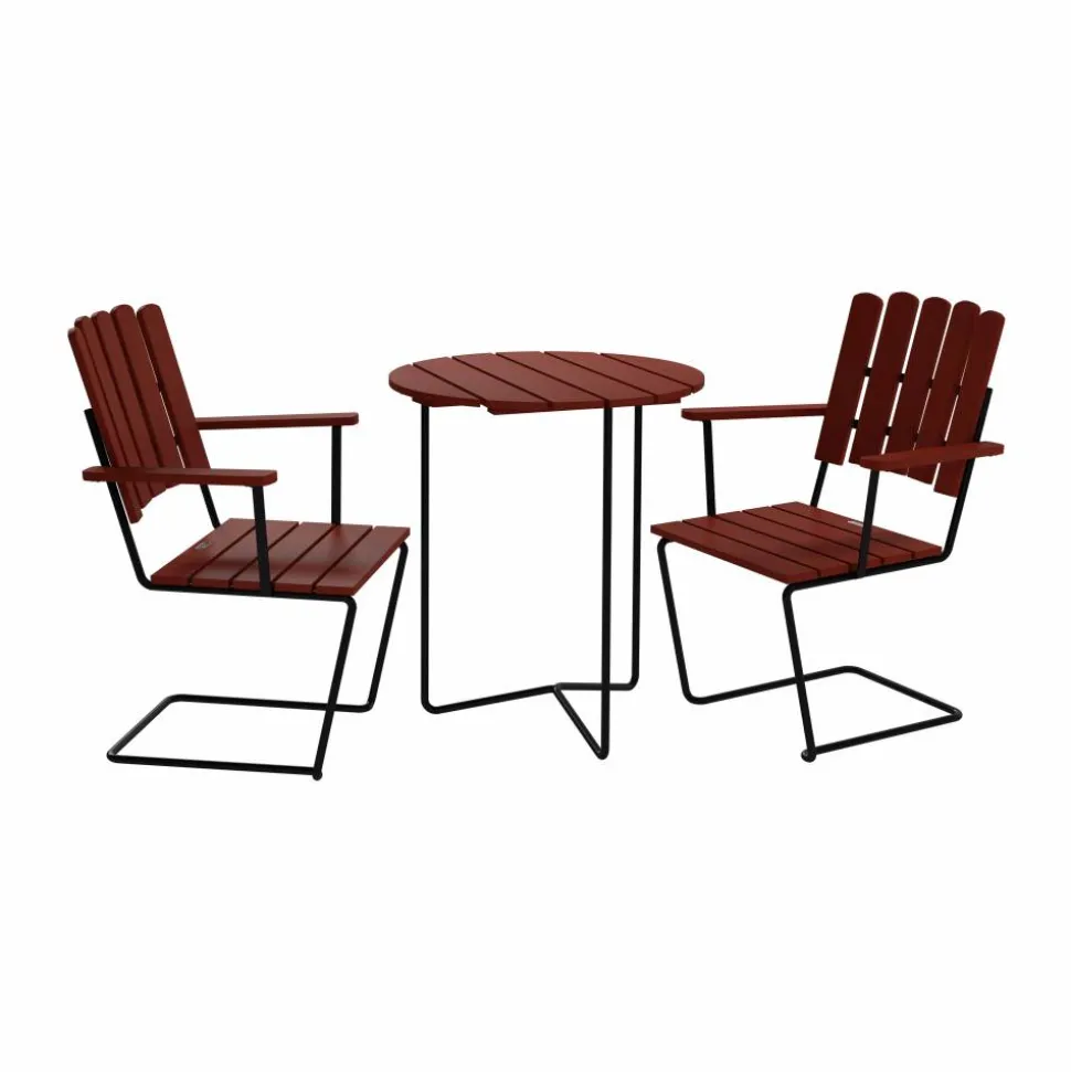 Table 6B bord + 2 A2 fåtölj mörkröd ek-svart