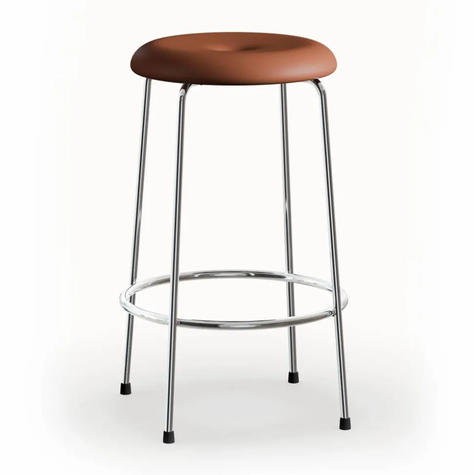Taburett barpall Cognac läder-kromat stativ 63 cm